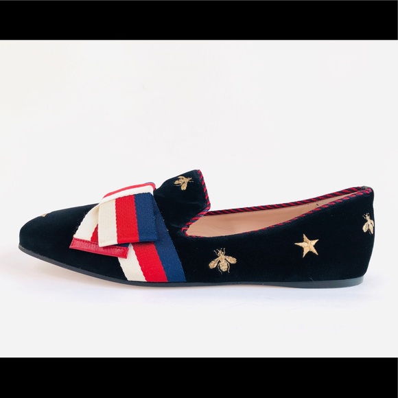 GUCCI Sylvie Bee Velvet Bow Ballet Flat Loafer - Picture 3 of 13